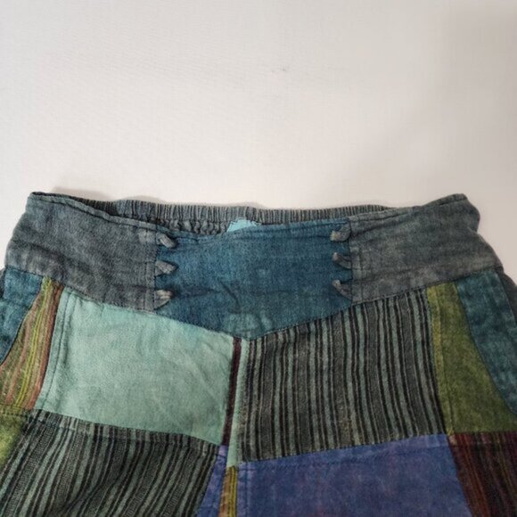 Ark Imports Nepal Colorful Patchwork High Rise Wide Leg Crop Pants - Picture 3 of 7